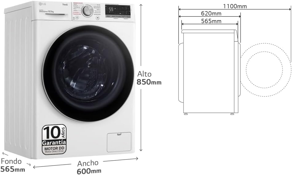 Lavadora Serie 550 10.5kg, Carga Frontal - LG F4WV5510S1W - Imagen 2
